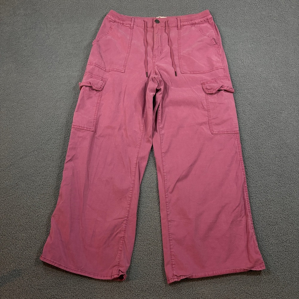 SO Cargo Pants Womens XL Pink Wide Leg Lyocell Blend Drawstring Pockets JG43X005